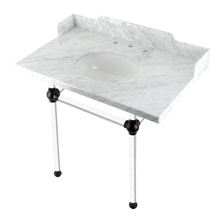 Kingston Brass 36 Carrara Marble Console Sink with Acrylic Legs, Marble WhiteOil Rubbed Bronze LMS36MA5